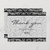 モノグラムブラックダマスクペイズリー結婚ズサンキュー サンキューカード (正面/裏面)
