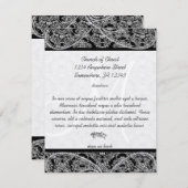 モノグラムブラックダマスク結婚式の方向カード 招待状 (正面/裏面)