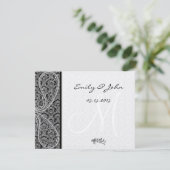 モノグラムブラックダマスク結婚式テーブル番号カード 招待状 (スタンド正面)