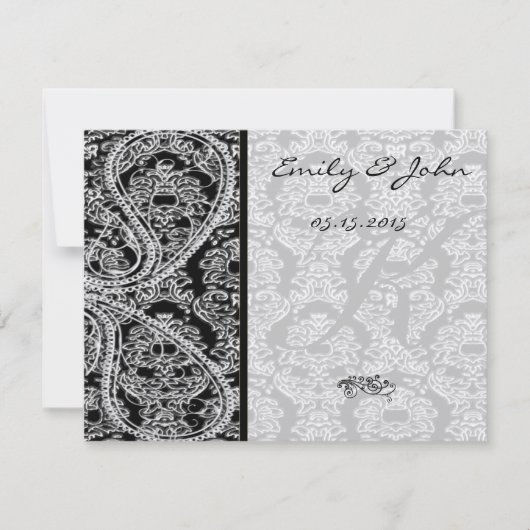 モノグラムブラックダマスク結婚式テーブル番号カード 招待状 (正面)