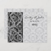 モノグラムブラックダマスク結婚式テーブル番号カード 招待状 (正面/裏面)