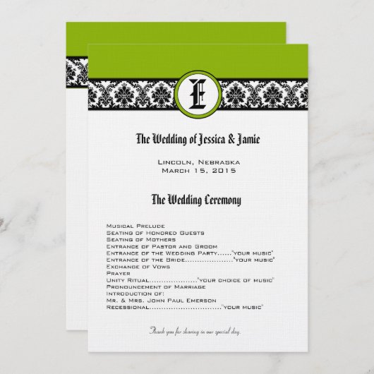 モノグラムブラックダマスク結婚式プログラム プログラム (正面/裏面)