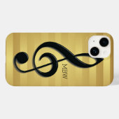 モノグラムブラックトレブルクレフ、 音符記号オンゴールデンストライプズ Case-Mate iPhoneケース (裏面 (横))