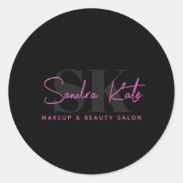 モノグラムブラックネオンピンク美しいサロンカスタムロゴ ラウンドシール