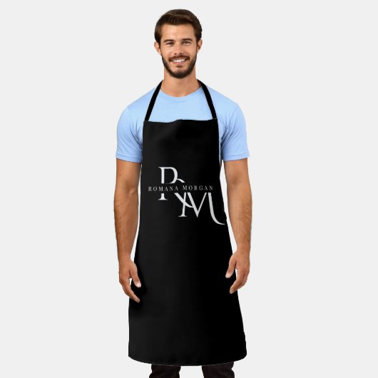 モノグラムブラックパーソナライズされたエプロン エプロン (着用した状態)