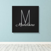 モノグラムブラックパーソナルエレガントモダン キャンバスプリント (インサイチュ (ウッドフロア))