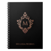 モノグラムブラックピンクエレガントバラ金ゴールドクレスト名 ノートブック (正面)