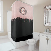 モノグラムブラックピンクスパークリーグリッタードリップ シャワーカーテン (インサイチュ)