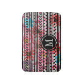 モノグラムブラックピンクブルーアステカフローラルパターン バスマット (正面縦)