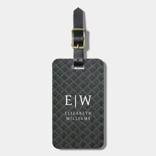 モノグラムブラックフェイクメタリックエレガント ラゲッジタグ (正面縦)