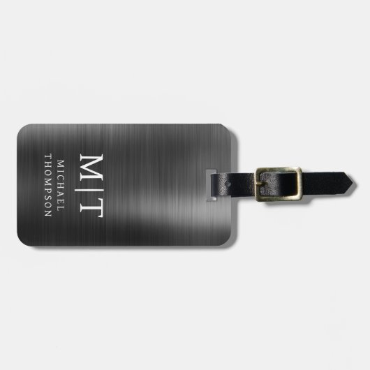 モノグラムブラックブラッシュメタルエレガントメタル ラゲッジタグ (正面横)