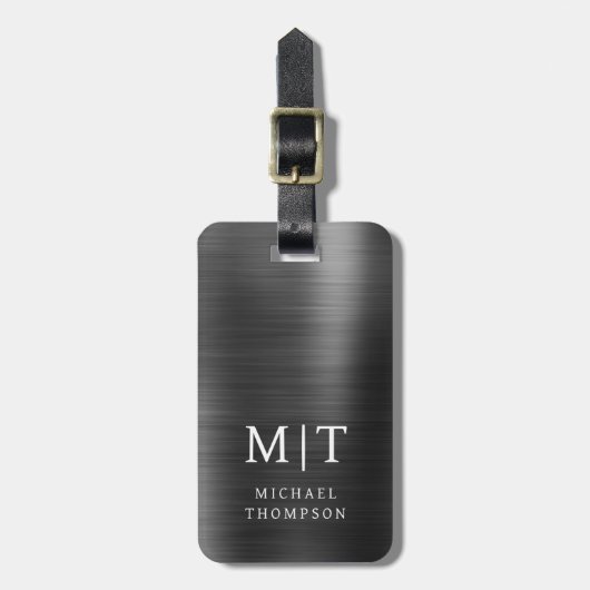 モノグラムブラックブラッシュメタルエレガントメタル ラゲッジタグ (正面縦)