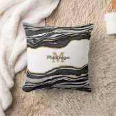 モノグラムブラックマーブルアゲート金ゴールドグリッター クッション (ブランケット)