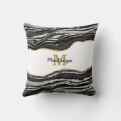 モノグラムブラックマーブルアゲート金ゴールドグリッター クッション (裏面)