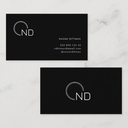 モノグラムブラックミニマリスト個人名刺 名刺 (正面/裏面)