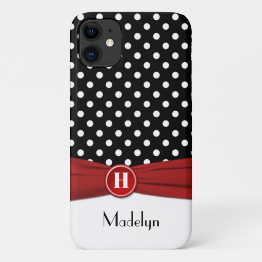 モノグラムブラックレッドホワイト水玉模様iPhone 11ケース Case-Mate iPhoneケース (裏面)