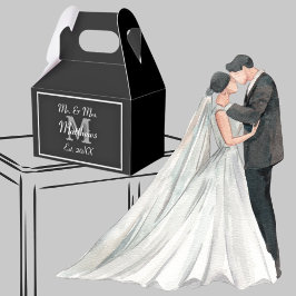 モノグラムブラック新郎新婦Date 結婚's フェイバーボックス