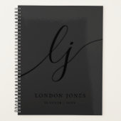 モノグラムブラック書道イニシャルビジネスロゴ プランナー手帳 (正面)
