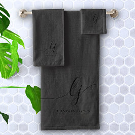 モノグラムブラック書道シエレガントックミニマルシック バスタオルセット