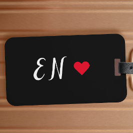 モノグラムブラック赤いハート手書きスクリプト ラゲッジタグ