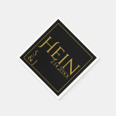 モノグラムブラック金ゴールドイニシャル結婚ズ日付 スタンダードカクテルナプキン (角)