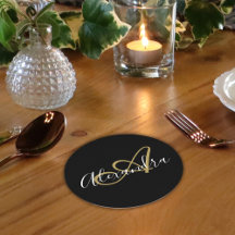 モノグラムブラック金ゴールドエレガントスクリプト名