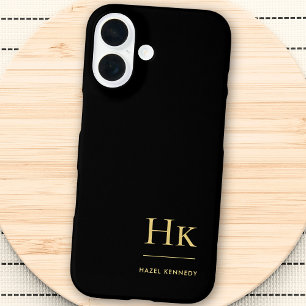 モノグラムブラック金ゴールドエレガントプロフェッショナルスタイリッシュ iPhone 16ケース