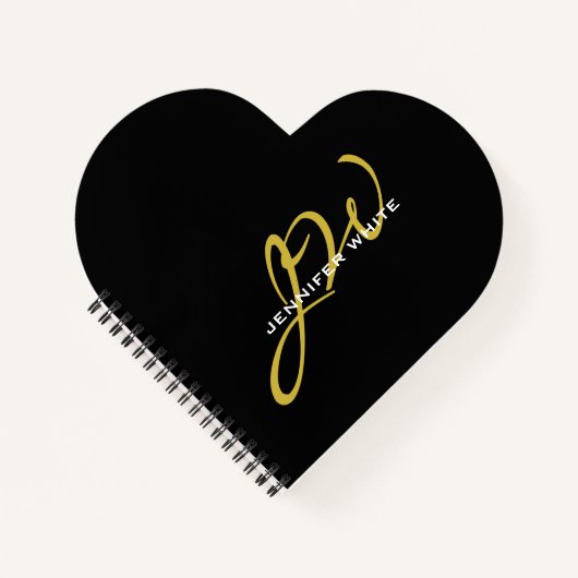 モノグラムブラック金ゴールドカラーモダンプレーン名 ノートブック (正面)