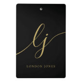 モノグラムブラック金ゴールドスクリプトイニシャルプロフェッショナル ミニクリップボード (裏面)