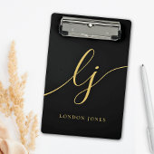 モノグラムブラック金ゴールドスクリプトイニシャルプロフェッショナル ミニクリップボード