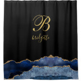 モノグラムブラック金ゴールドネイビーアゲード シャワーカーテン (正面)