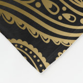モノグラムブラック金ゴールドペイズリーパターン フリースブランケット (角)