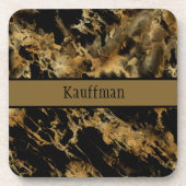 モノグラムブラック金ゴールドマーブルゲートトレンディーシック コースター (正面)