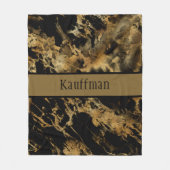 モノグラムブラック金ゴールドマーブルゲートトレンディーシック フリースブランケット (正面)