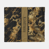 モノグラムブラック金ゴールドマーブルゲートトレンディーシック フリースブランケット (正面(横))