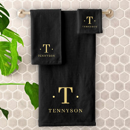 モノグラムブラック金ゴールドモダンミニマルエレガントリスト バスタオルセット