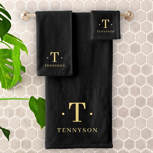モノグラムブラック金ゴールドモダンミニマルエレガントリスト バスタオルセット