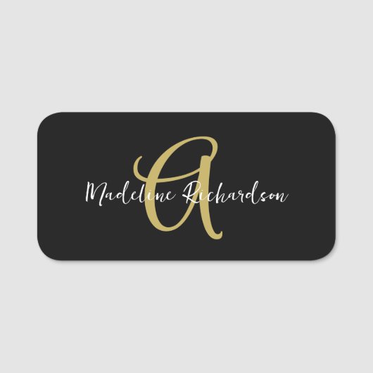 モノグラムブラック金ゴールドモダンミニマルフェミニンリスト 名札 (正面)