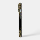 モノグラムブラック金ゴールドレオパードスタイリッシュプリントシック iPhone 15ケース (左側面)