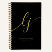 モノグラムブラック金ゴールド書道台本2イニシャル ノートブック (正面)