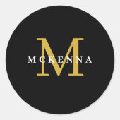 モノグラムブラック金ゴールド白エレガントモダン ラウンドシール (正面)