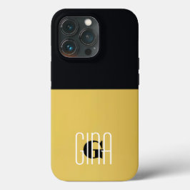 モノグラムブラック金ゴールド&かわいらしガーリーイニシャル iPhone 13 PROケース