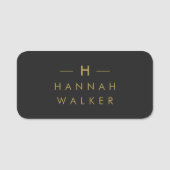 モノグラムブラック金ゴールド |ミニマモダンリストエレガント 名札 (正面)