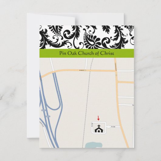 モノグラムブラック&グリーンダマスクの方向カード 招待状 (裏面)