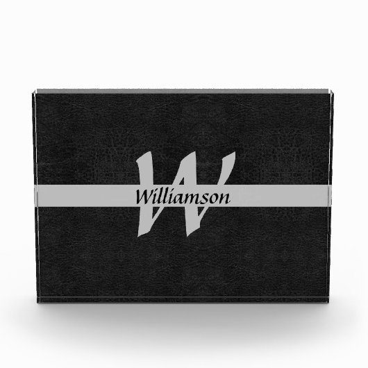 モノグラムブラック&グレーネームイニシャルズオフィスギフト フォトブロック (正面)