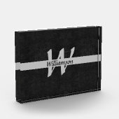 モノグラムブラック&グレーネームイニシャルズオフィスギフト フォトブロック (左)