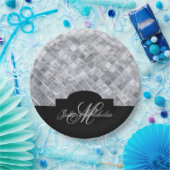 モノグラムブラック&シルバー25周年記念プレート ペーパープレート (パーティー)