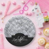 モノグラムブラック&シルバー25周年記念プレート ペーパープレート (パーティー)