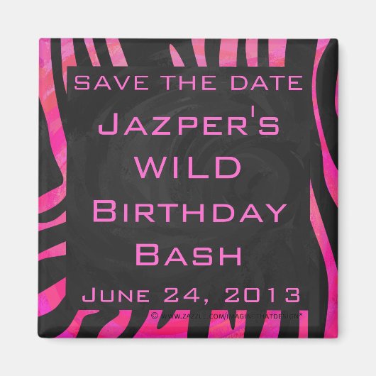 モノグラムブラック&ホットピンクゼブラデザイン マグネット (正面)