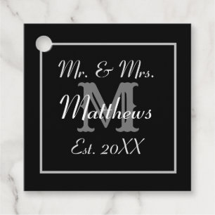 モノグラムブラック&ホワイトエスト。日付結婚 フェイバータグ